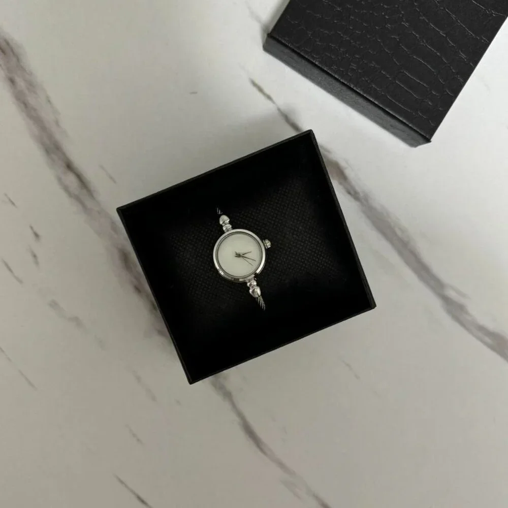 SKU:0053 silver white watch bracelet+gift box size fits any hand stainless steel